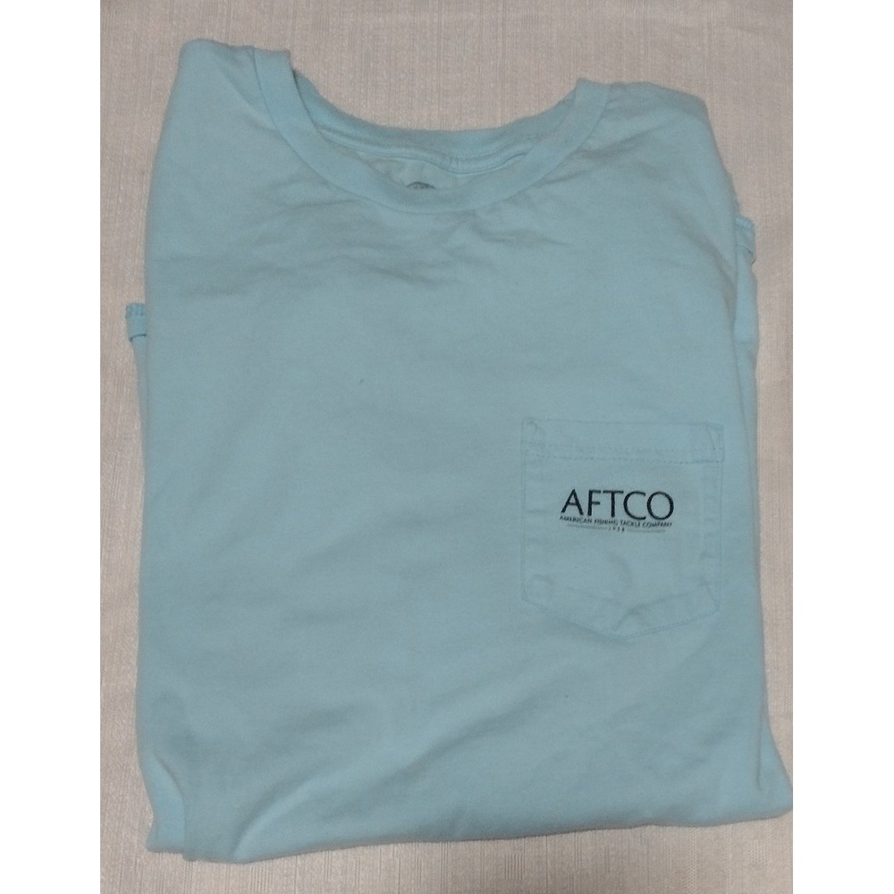 AFTCO American Fishing Tackle Co. Men's XL T-shirt Pocket Light Blue Cotton